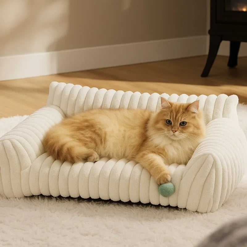 1 Detachable and Washable Dog Bed Pet Sofa Warm Cat Bed All-Season Pet Mattress Fleece-Lined Dog Bed.